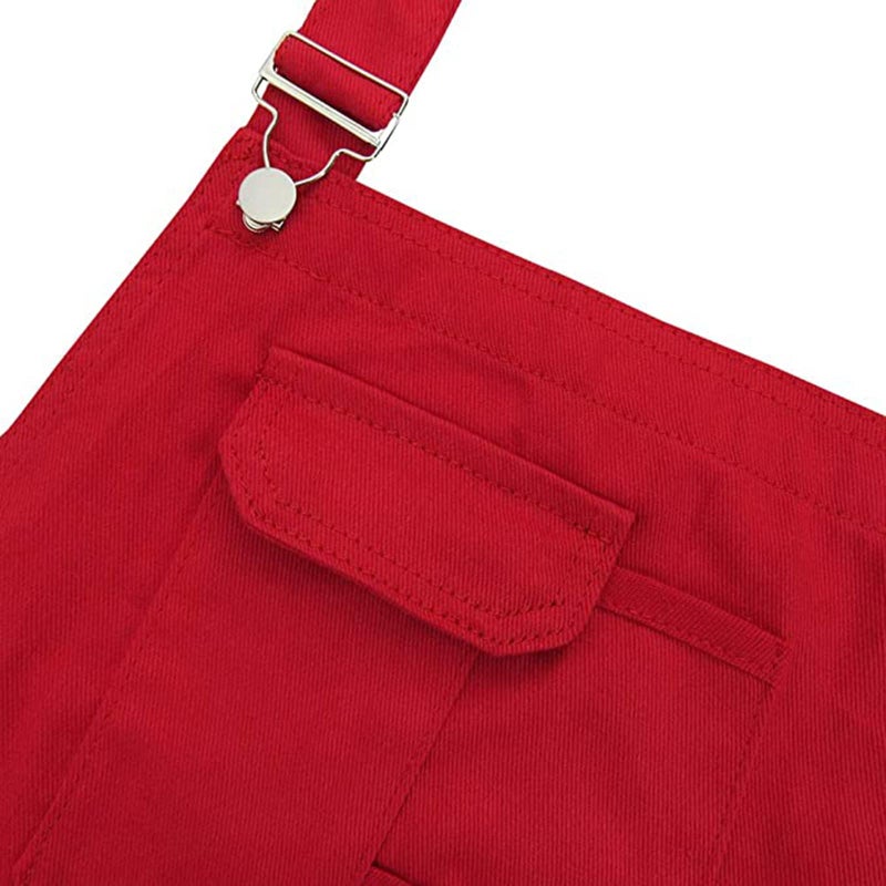 LONGBIDA Men's Denim Bib Overalls Fashion Slim Fit Jumpsuit with Pockets(Red,L) - Image 4